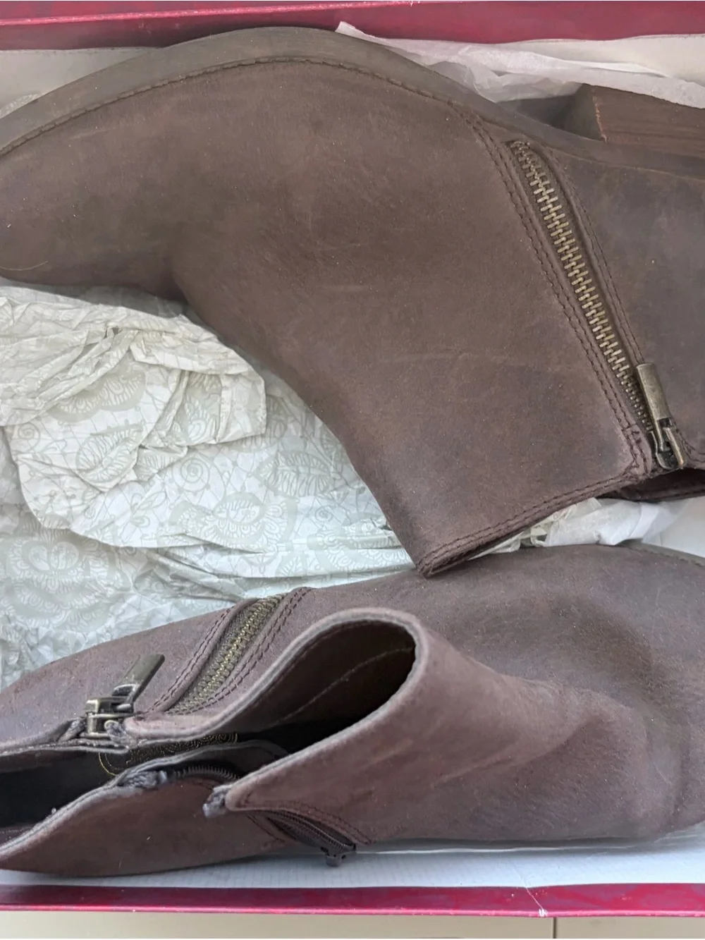 Brown Suede Ankle Boots with Side Zippers